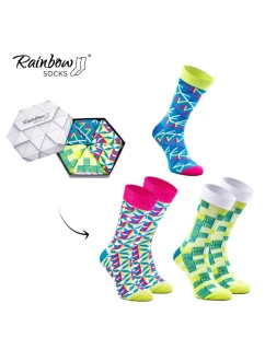 Duhové Rainbow Socks Ponožky V Geometrických Vzorech 3 Párů