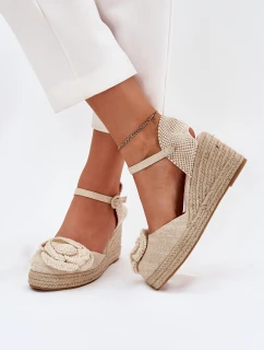 Dámské Sandály Na Klínu S Pletením A Háčkovanou Květinou Béžové Ismilea