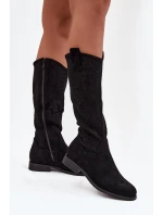 Dámské Kozačky Síťované Na Ploché Podpatky S Bar ski HY52 534 Černé