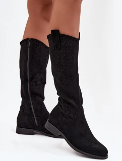 Dámské Kozačky Síťované Na Ploché Podpatky S Bar ski HY52 534 Černé