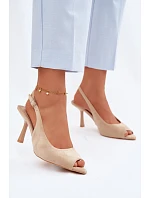 Dámské sandály na podpatku Eko semiš Béžové Sevina