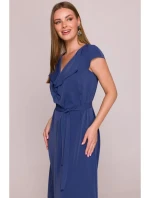 S411 Šaty bez rukávů s volánkovým výstřihem - modré