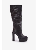 Kozačky na podpatku a platformě z eko kůže černé Felilorn