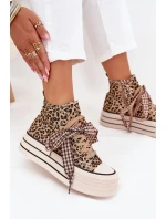 Dámské trampky se stuhou a zipem na platformě Mavara - panterka