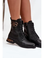 Dámské botky Artiker – černé, zateplené, s ozdobou, na nízkém podpatku