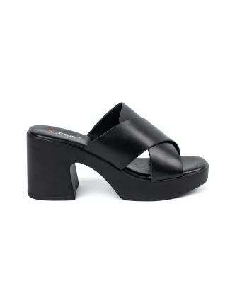 Módní dámské  nazouváky černé na širokém podpatku