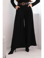 Dámské kalhoty s širokými nohavicemi a pásem černé