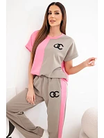 Dámský komplet máslový s oversize mikinou a širokými kalhotami růžový + fango