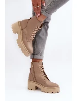Zazoo 3413 Dámské kožené botky na robustním podpatku béžové