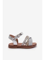 Lesklé Dětské Sandálky Na Suchý Zip Stříbrné Delphina