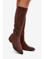 Dámské semišové kozačky na nízkém podpatku Eelin – hnědé