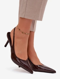 Lakované dámské lodičky na jehlovém podpatku – čokoládové Phelia