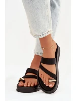 Materiálové dámské pantofle s pásky a zlatým detailem Černé Farielle