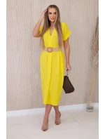 Šaty 5904 s ozdobným páskem - Žlutá