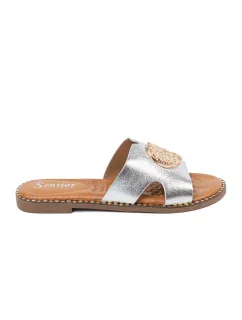 Klasické nazouváky stříbrné dámské na plochém podpatku