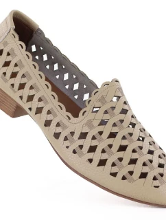 Dámské kožené ažurové béžové polobotky Jezzi OL50-1