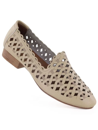 Dámské kožené ažurové béžové polobotky Jezzi OL50-1