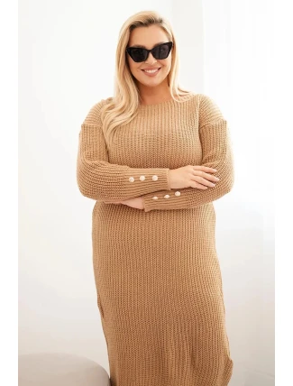 Dámské pletené šaty Plus Size s mohair v barvě camel