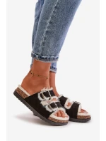 Dámské Pantofle S Přezkami A Kožíškem Černé Ezilena Dámské Pantofle S Přezkami A Kožíškem Černé Ezilena