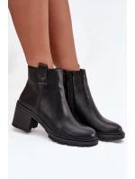 Zateplené dámské kotníkové boty z eko kůže na podpatku černé Alvena Zateplené dámské kotníkové boty z eko kůže na podpatku černé Alvena