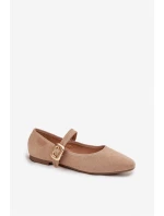 Baleríny s páskem a zlatým sponou Eko semiš Béžové Adelora