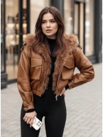 Dámská kožená bunda s kožešinou SOFTREBEL hnědá FashionStreet TY4761z