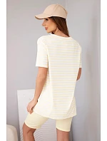 Dámský viskózový pruhovaný komplet s krátkým rukávem a šortkami žlutý