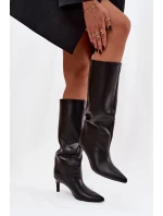 Dámské kozačky na špičku s prošíváním černé Olyvia