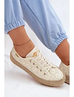 Krajkové tenisky Espadryle na platformě Lee Cooper LCW-26-31-4328 Béžové