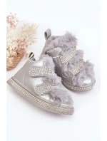 Kožené dětské zimní boty s kožíškem Stříbrné Leela Kožené dětské zimní boty s kožíškem Stříbrné Leela