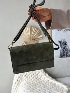 Kožená kabelka z pravé semišové kůže tmavě zelená Mirine