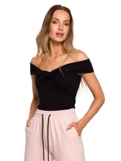 M680 Top bez rukávů s uzlovým výstřihem - černý