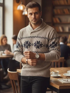 Pánský béžový svetr FashionStreet WX2269