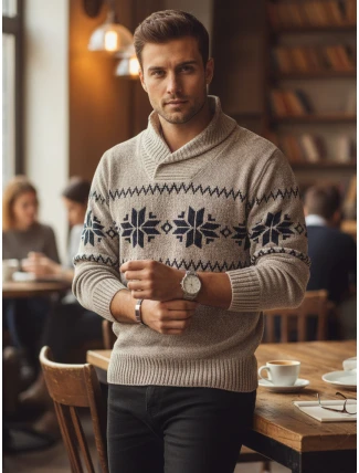 Pánský béžový svetr FashionStreet WX2269 Pánský béžový svetr FashionStreet WX2269