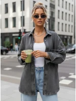 Dámská džínová košilová bunda oversize šedá FashionStreet TY5601