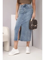 Dámská midi džínová sukně s rozparkem vpředu džínová