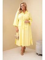 Dámské bavlněné košilové šaty Plus Size s páskem žlutá