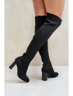 Kozačky Se Školkovou Špicí Nad Koleno Na Podpatku Černé Esanira