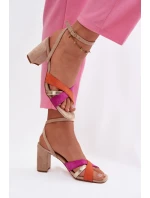 Dámské sandály na podpatku s pásky Eko semiš Béžové Karilora