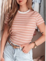 LINESS dámské pruhované basic tričko růžové FashionStreet RY2809 LINESS dámské pruhované basic tričko růžové FashionStreet RY2809