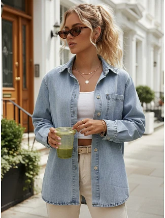 Dámská modrá džínová košile FashionStreet DY0490 Dámská modrá džínová košile FashionStreet DY0490