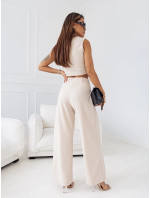 Elegantní béžový dámský komplet - krátká vesta a široké kalhoty (VE90)