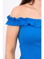 Chrpově modré volánkové šaty s pruhy