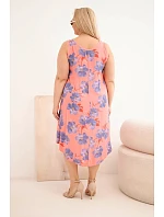 Dámské šaty Plus Size z viskózy s květinami na ramínkách malinová