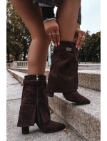 Zateplené dámské kozačky na podpatku s ozdobným páskem čokoládové Luvielle Zateplené dámské kozačky na podpatku s ozdobným páskem čokoládové Luvielle