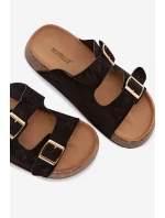 Dámské pantofle na korkové platformě se zlatými sponami Černé Tovessa