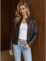Dámská kožená bunda Napoleonka, hnědá, FashionStreet TY6042 Dámská kožená bunda Napoleonka, hnědá, FashionStreet TY6042