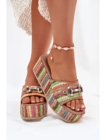 Dámské Pantofle Na Klínu S Pletením A Dekorací Multikolor Isolene