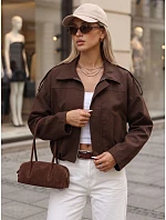 Krátká dámská přechodová látková bunda, hnědá, FashionStreet TY5956 Krátká dámská přechodová látková bunda, hnědá, FashionStreet TY5956