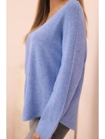 Dámský svetr s viskózou a výstřihem do V modrý